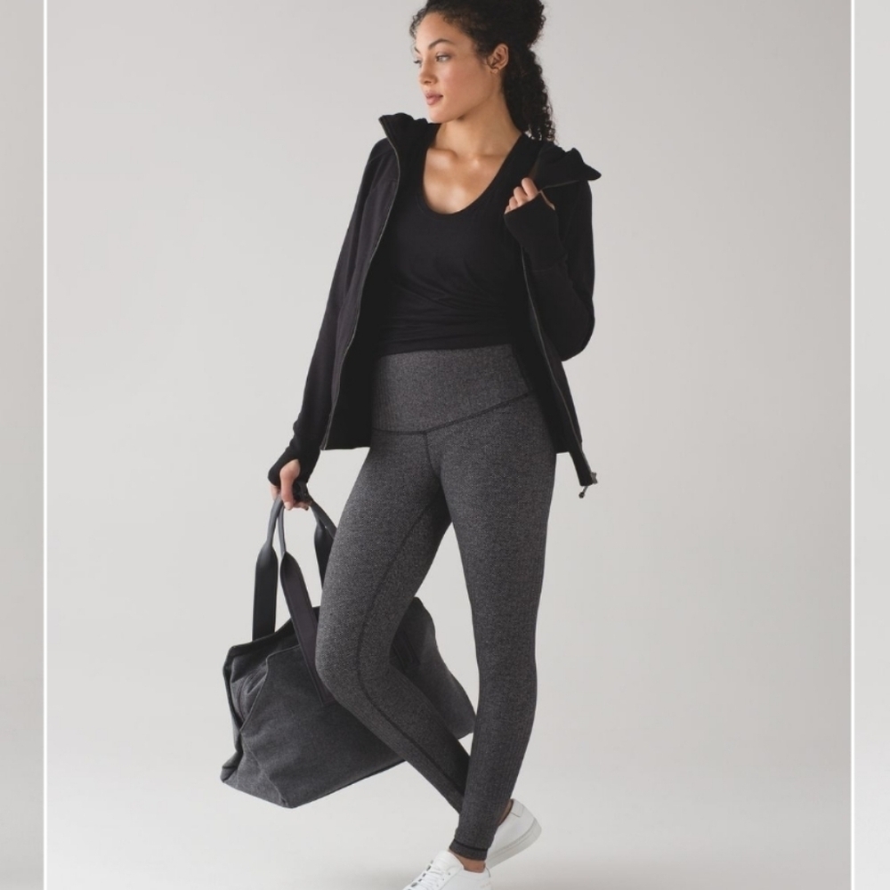 Lululemon Wunder Under Leggings (Hi- Rise) Black & Grey Herringbone Size 6